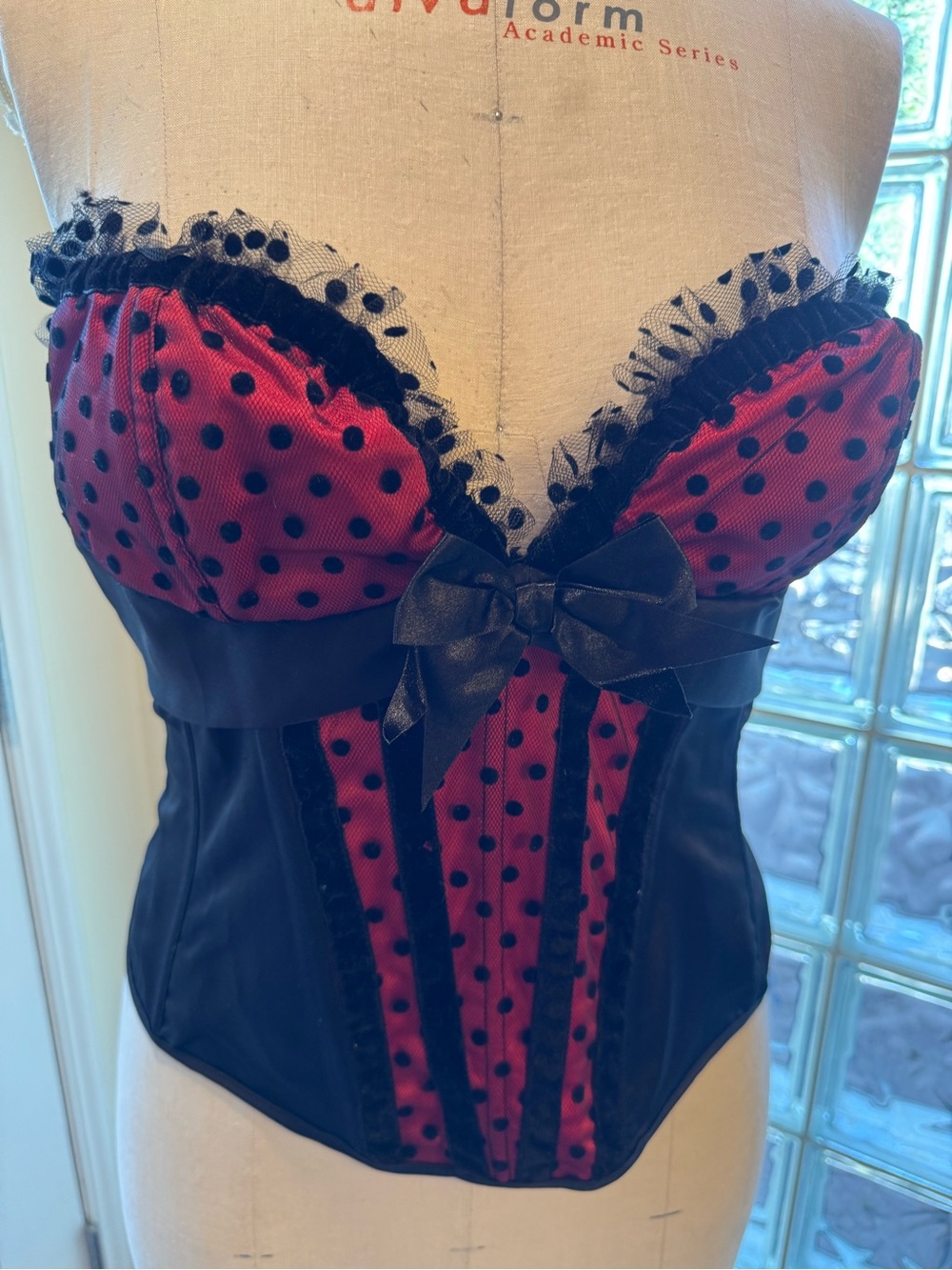 Red and Black Polka Dot Bustier Corset Top - Women Intimates & Sleepwear